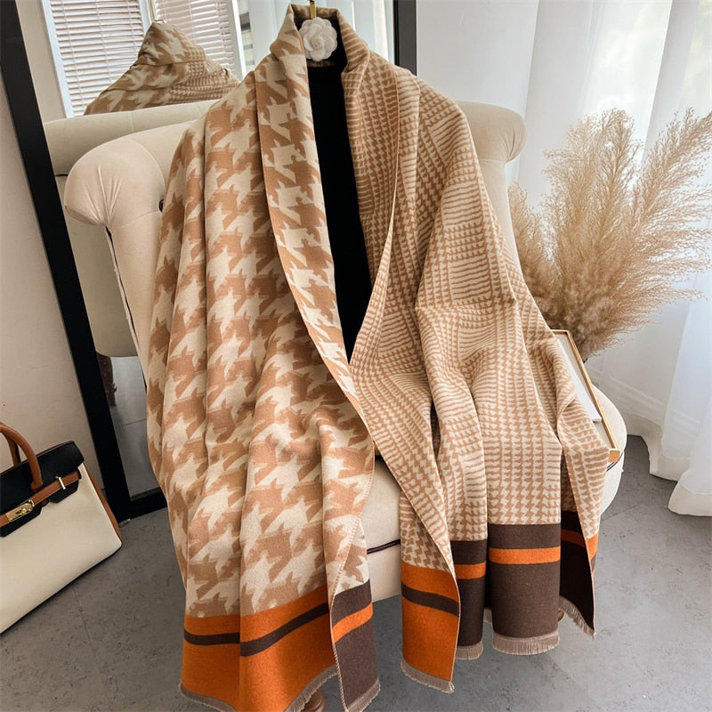 Luxury Brand Winter Cashmere Scarf for Women Fashion Warm Shawls and Wraps Pashmina Neckerchief Poncho Tassel Bufandas Echarpe - Sabreeonline