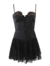 Sexy Solid Satin Stitching Lace Bra Corset Mini Dres