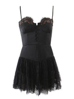 Sexy Solid Satin Stitching Lace Bra Corset Mini Dres
