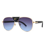 Men Pilot Sunglasses Oversized Frame Leather - Sabreeonline