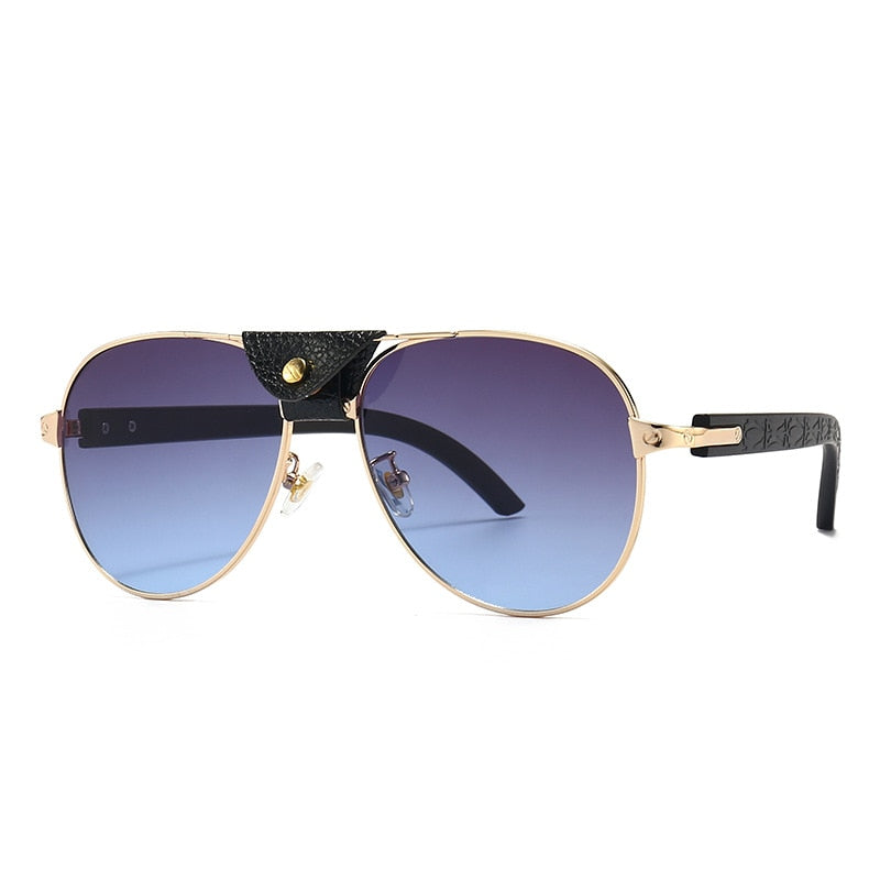 Men Pilot Sunglasses Oversized Frame Leather - Sabreeonline