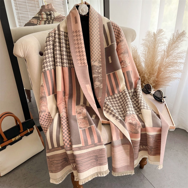 Luxury Brand Winter Cashmere Scarf for Women Fashion Warm Shawls and Wraps Pashmina Neckerchief Poncho Tassel Bufandas Echarpe - Sabreeonline
