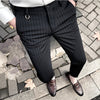 Stretch Slim Black Striped Formal Pants - Sabreeonline