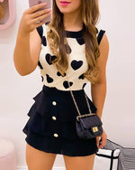 Women Print Heart Round Neck Top &amp; Skirt Set Women Dress Sets