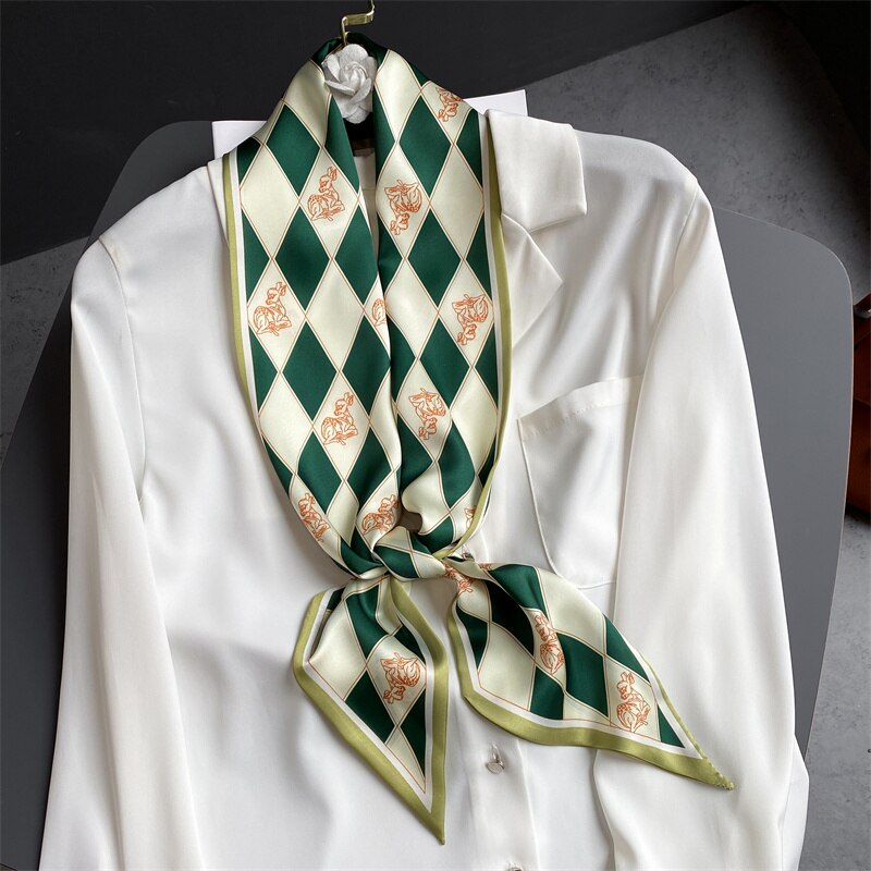 Elegant Print Satin Silk Skinny Scarf - Sabreeonline