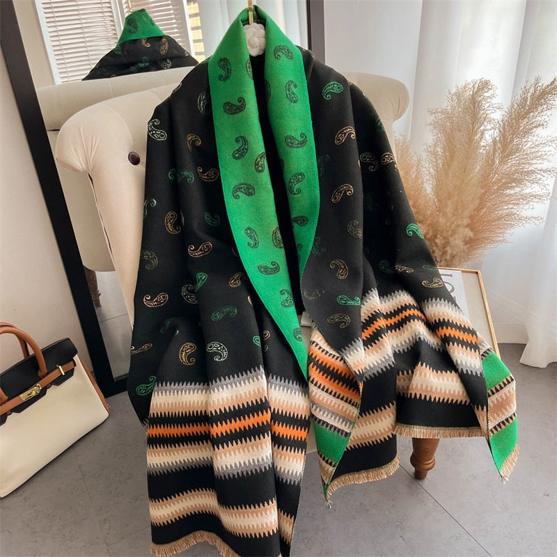 Luxury Brand Winter Cashmere Scarf for Women Fashion Warm Shawls and Wraps Pashmina Neckerchief Poncho Tassel Bufandas Echarpe - Sabreeonline