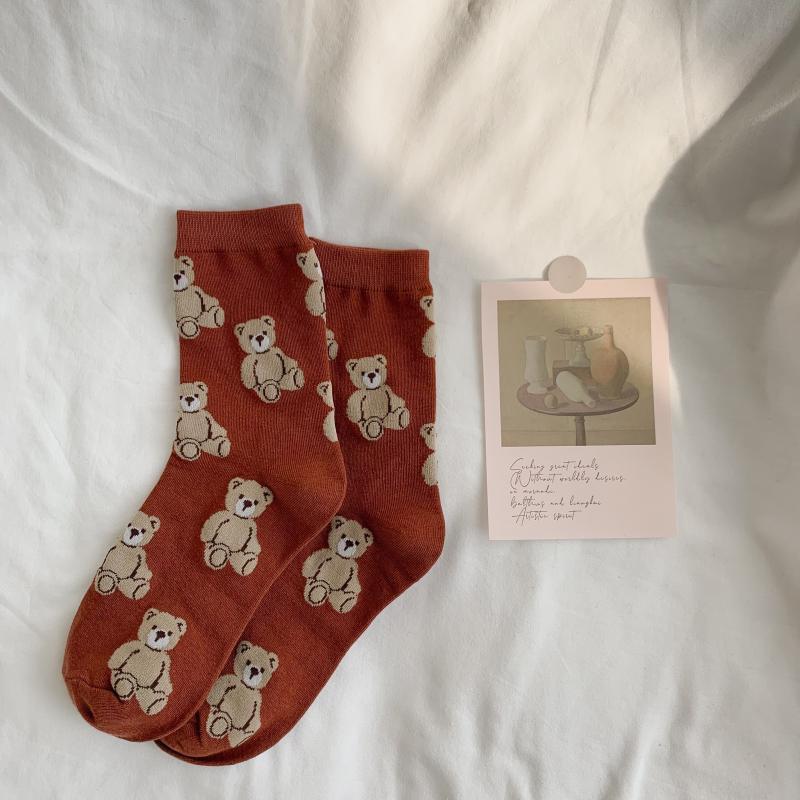 Creative New Brown Bear Socks Female Middle Tube Socks Japanese Cute Small Fresh Wild Student Socks Autumn and Winter Socks - Sabreeonline