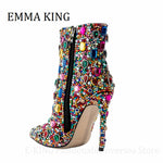 Women Multicolor Crystal Ankle Boots Sexy Stiletto Heels Rhinestone Cocktail Booties Ladies Bling Party Shoes Botas De Mujer - Sabreeonline