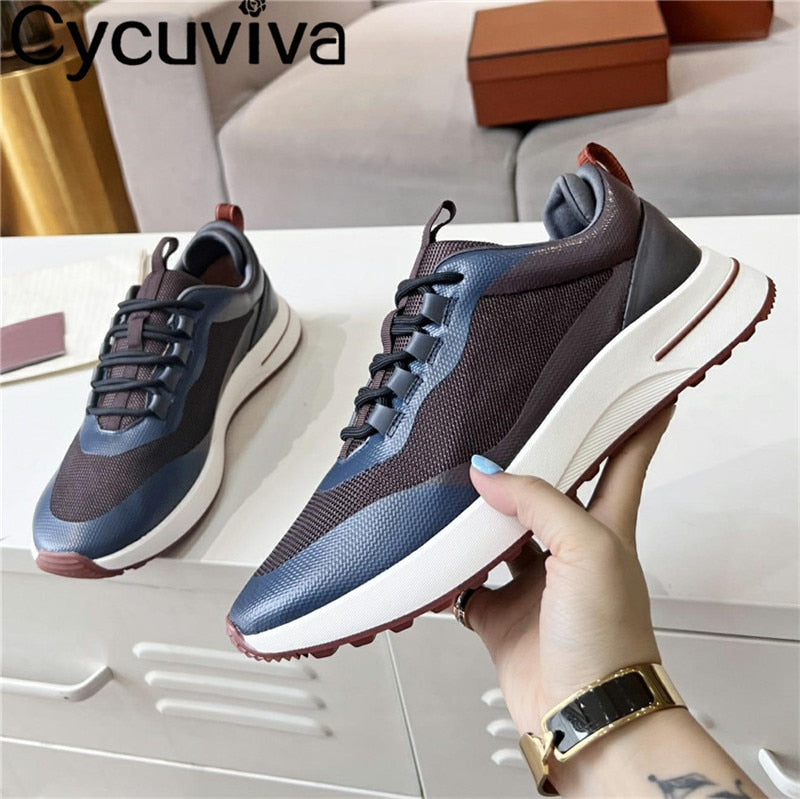 Men Running Shoes Lace Up Flat Tennis Shoes Male Mesh Breathable Patchwork Casual Walk Shoes for Men Comfortable Sneakers Men - Sabreeonline