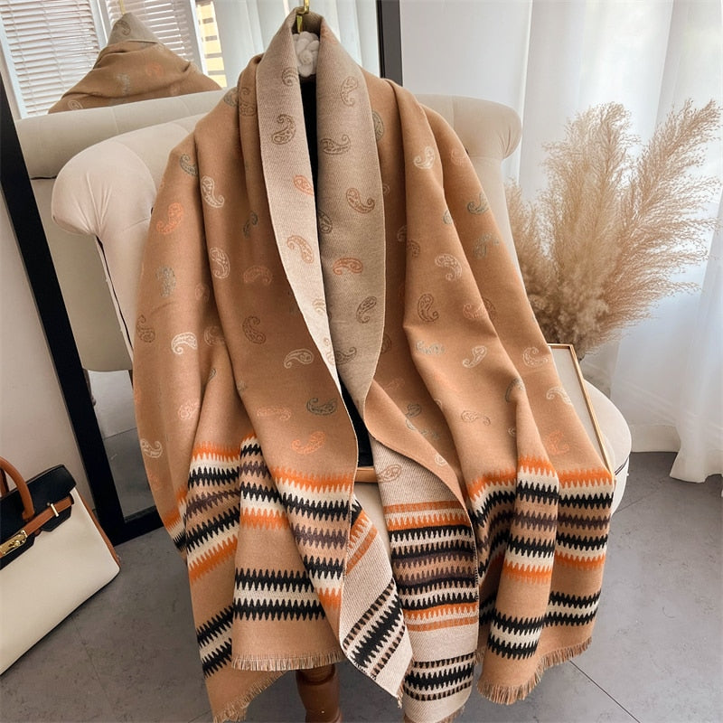 Luxury Brand Winter Cashmere Scarf for Women Fashion Warm Shawls and Wraps Pashmina Neckerchief Poncho Tassel Bufandas Echarpe - Sabreeonline