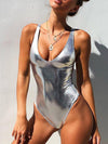 Sexy Shiny PU Leather Bikini Women 2023 Bikinis Bling Swimwear One Piece Swimsuit Female Monokini Bather Bathing Suit Swim Lady