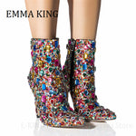Women Multicolor Crystal Ankle Boots Sexy Stiletto Heels Rhinestone Cocktail Booties Ladies Bling Party Shoes Botas De Mujer - Sabreeonline