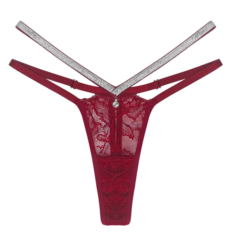 Women Sexy Lace Panties Lingerie Rhinestone See Through Female Underwear Low Waist Thongs Gstring Sensual Lenceria Mujer T-back - Sabreeonline
