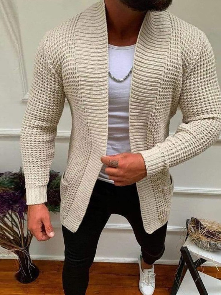 Men Striped Casual Knitting Cardigan Spring Autumn V-Neck Solid Long Sleeve Male Jacket Daily Style Pocket Streetwear Tracksuits - Sabreeonline