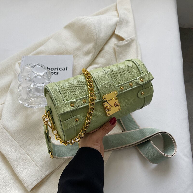 Small Barrel Shaped Leather Handbag - Sabreeonline