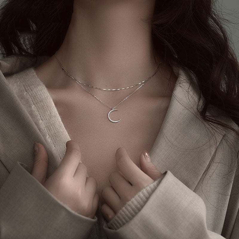 Star Moon Double Necklace Shiny - Sabreeonline