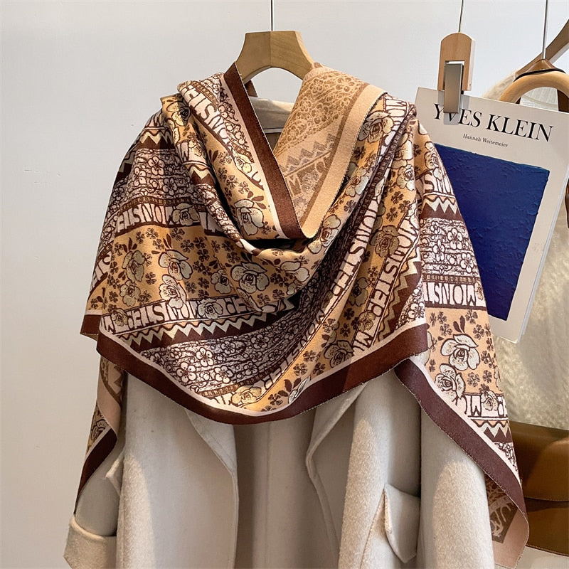 Luxury Brand Winter Cashmere Scarf for Women Fashion Warm Shawls and Wraps Pashmina Neckerchief Poncho Tassel Bufandas Echarpe - Sabreeonline