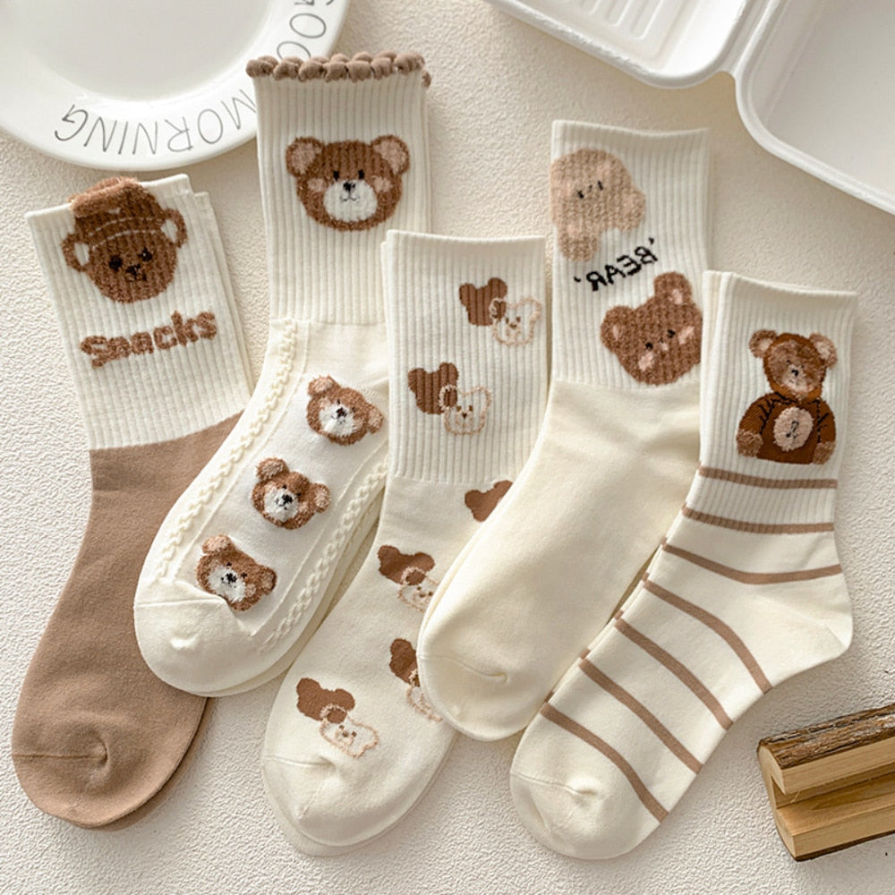 Japan Harajuku Style Cartoon Creative Striped Bear Socks Kawaii Print Funny Girl Socks Fashion Skateboard Woman Socks - Sabreeonline