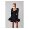Mini Bodycon Black Feather Long Sleeve - Sabreeonline