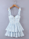 Retro Slit V Neck Corset Ruffle Dresses