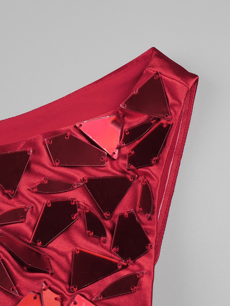Red Dress Luxury Sequins High Slit - Sabreeonline