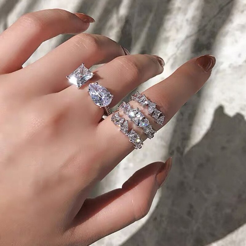 Luxury Water Drop Zirconia Adjustable Open Rings - Sabreeonline
