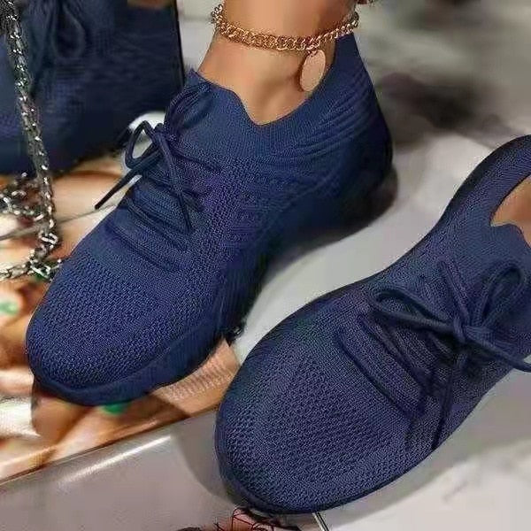 Women Mesh Breathable Casual Sneakers Lace-up Vulcanized Shoes Ladies Platform Sneakers Female Shoes Plus Size Zapatos De Mujer - Sabreeonline