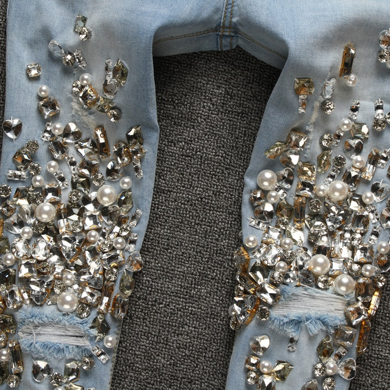 Rhinestones and Diamond-encrusted fashion Jeans - Sabreeonline