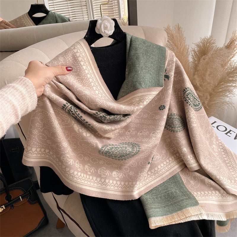 Luxury Brand Winter Cashmere Scarf for Women Fashion Warm Shawls and Wraps Pashmina Neckerchief Poncho Tassel Bufandas Echarpe - Sabreeonline