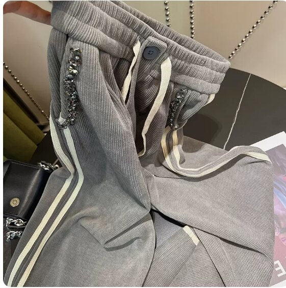 Thickened Black Straight Casual Pants for Women 2022 New Autumn Winter Trousers High Waist Loose Slimming Wide Leg Sweatpants - Sabreeonline