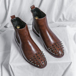 Chelsea Head Leather Ankle Boots Pointed Horse Boot - Sabreeonline