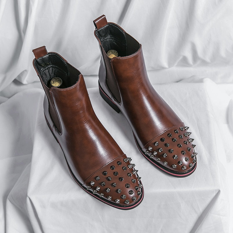 Chelsea Head Leather Ankle Boots Pointed Horse Boot - Sabreeonline