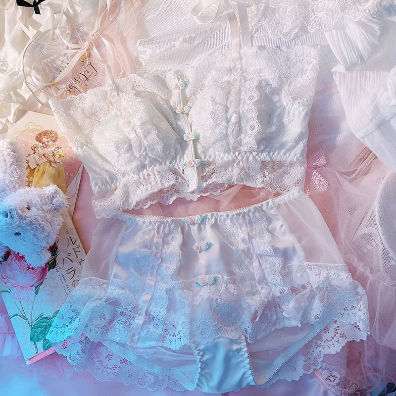 Girl Sexy Lingerie Cotton Intimate Vintage Lace Front Buckle Flowers - Sabreeonline