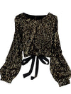 O-Neck Shirts Long-sleeved Open Back Lace-up Bow Short Tops Female - Sabreeonline