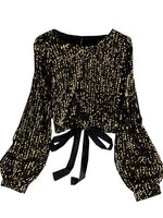O-Neck Shirts Long-sleeved Open Back Lace-up Bow Short Tops Female - Sabreeonline