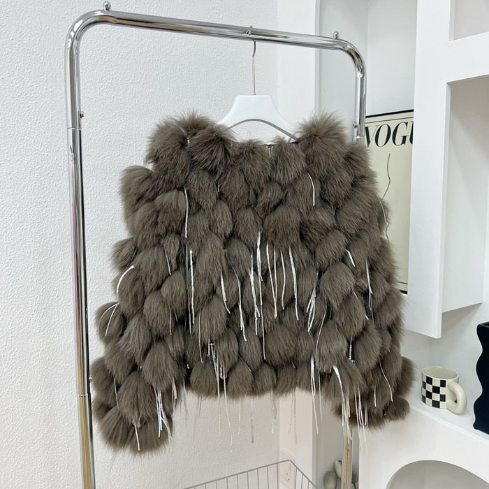 Natural Fox Fur Coat With Tassels Fashion winter Warm fur coat women CoatsReal Fox Fur jackets fur coatThick abrigos Jackets - Sabreeonline