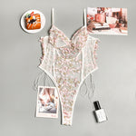 Women Teddy lingerie Sexy Underwear Erotic Corset Lace Mesh Sleepwear Nightwear  Embroidered strap one-piece sexy pajamas - Sabreeonline