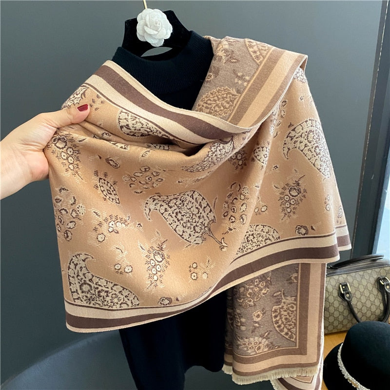 Luxury Brand Winter Cashmere Scarf for Women Fashion Warm Shawls and Wraps Pashmina Neckerchief Poncho Tassel Bufandas Echarpe - Sabreeonline