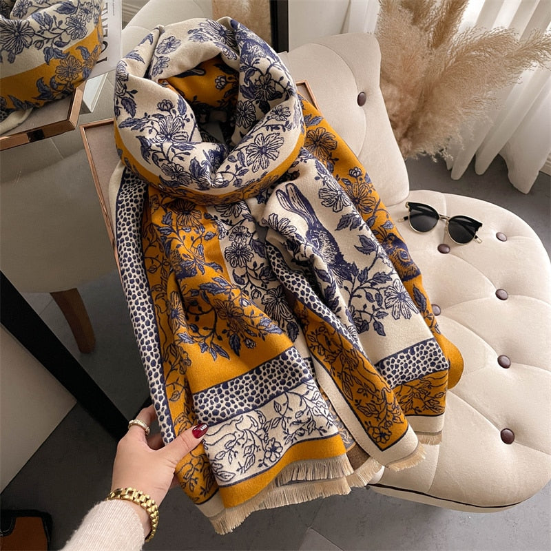 Luxury Brand Winter Cashmere Scarf for Women Fashion Warm Shawls and Wraps Pashmina Neckerchief Poncho Tassel Bufandas Echarpe - Sabreeonline