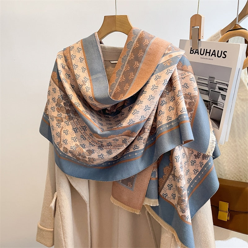 Luxury Brand Winter Cashmere Scarf for Women Fashion Warm Shawls and Wraps Pashmina Neckerchief Poncho Tassel Bufandas Echarpe - Sabreeonline
