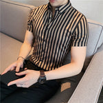 Vertical Stripe Slim Men Casual Long Sleeve Tuxedo Shirt - Sabreeonline