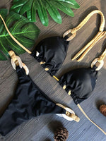RUOTONGSEPT Black Bandeau Bikini Set Swimwear Women Push Up Biquini Sexy Thong Bikinis Patchwork Swimsuit Backless Bathingsuit - Sabreeonline