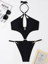 Sexy Halter Solid One Piece Swimsuit 2023 New Hollow Out  DiamondPush Up Bikini Beach Cut Out Bathing Suit Trikini Swimwear - Sabreeonline