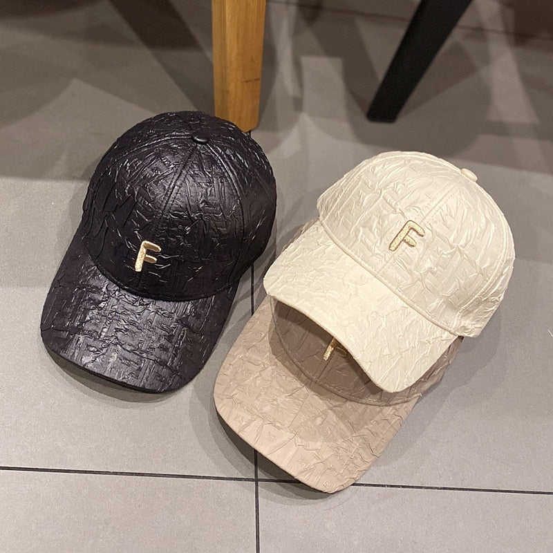 Women Men Embroidered Letter Pleated Baseball Cap - Sabreeonline