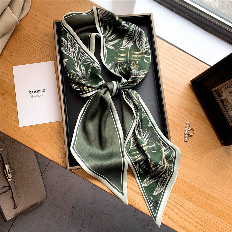 Elegant Print Satin Silk Skinny Scarf - Sabreeonline