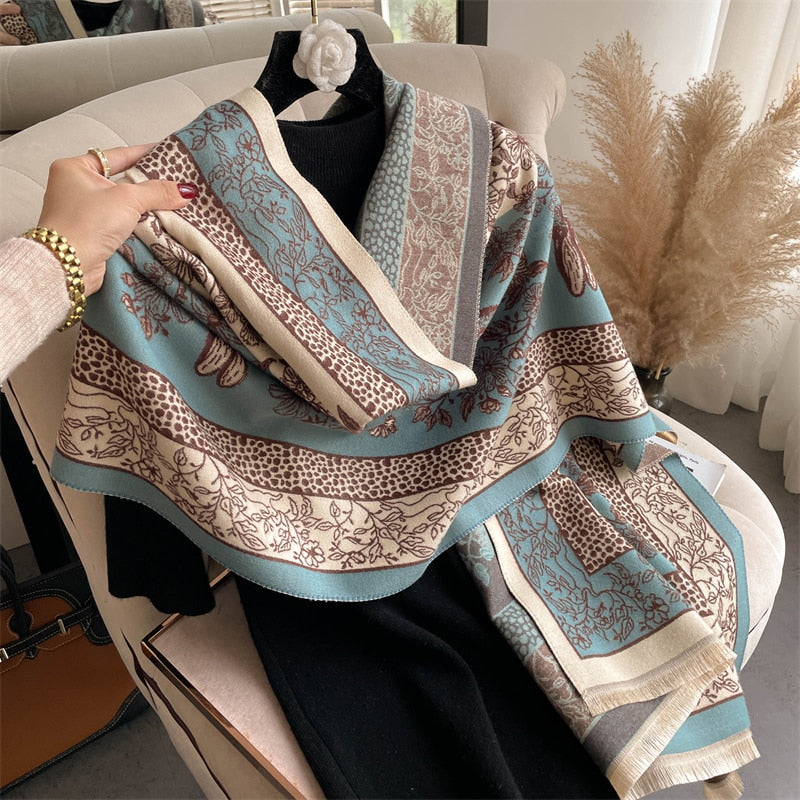 Luxury Brand Winter Cashmere Scarf for Women Fashion Warm Shawls and Wraps Pashmina Neckerchief Poncho Tassel Bufandas Echarpe - Sabreeonline