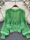Lantern Sleeve Elastic Short Knit - Sabreeonline