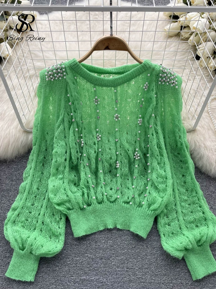 Lantern Sleeve Elastic Short Knit - Sabreeonline