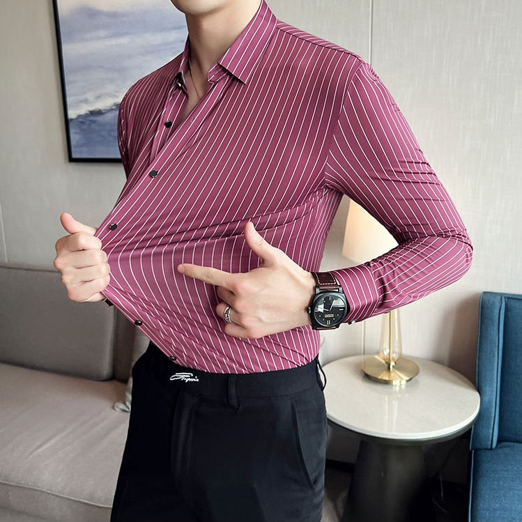 Elasticity Men Long Sleeve Shirts - Sabreeonline