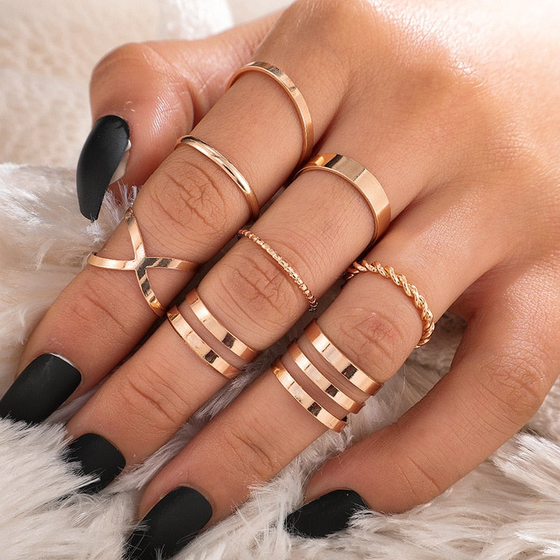 LATS 7pcs Fashion Jewelry Rings Set Round Opening Finger Ring for Girl - Sabreeonline